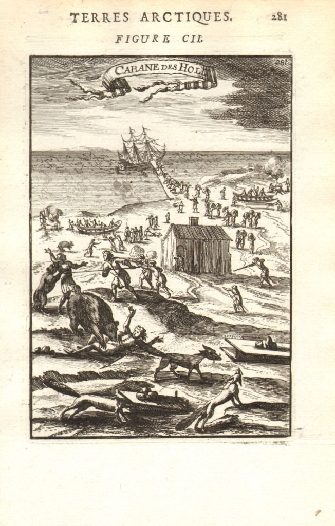 NOVAYA ZEMLYA. Barentsz 1597 expedition attacked by wolves & bears. MALLET 1683